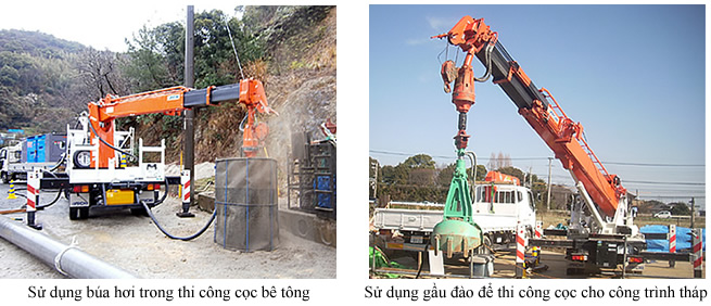 PHƯƠNG PHÁP SỬ DỤNG CẦN TRỤC BÁNH HƠI ĐỂ KHOAN VÀ DỰNG CỌC